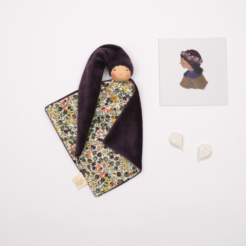 Doudou Waldorf Tiny français pour bébé, corps carré deux couleurs