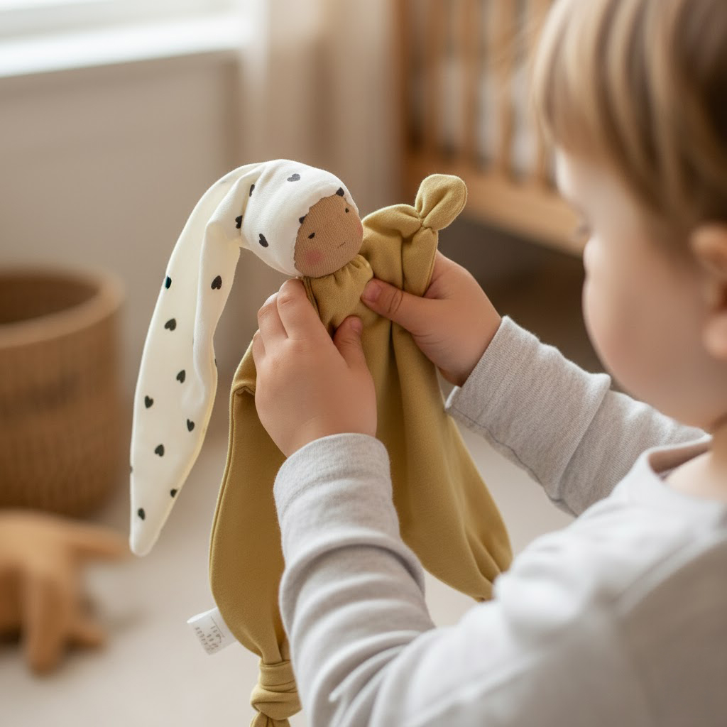 Doudou Waldorf Bloomy Vanille bébé matières naturelles