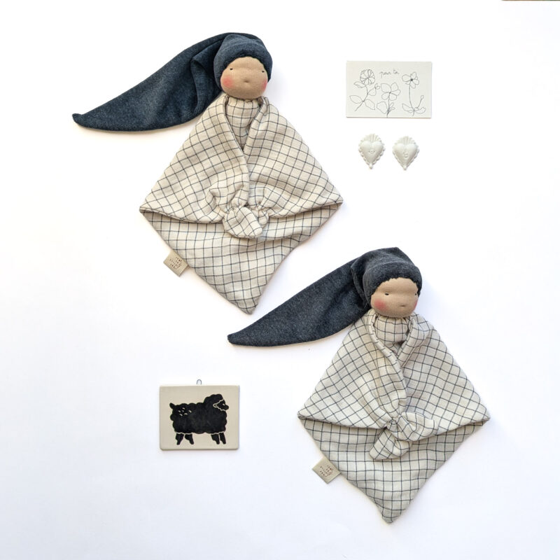 Doudou Waldorf Simply - Carreaux - Double gaze de coton et laine bio