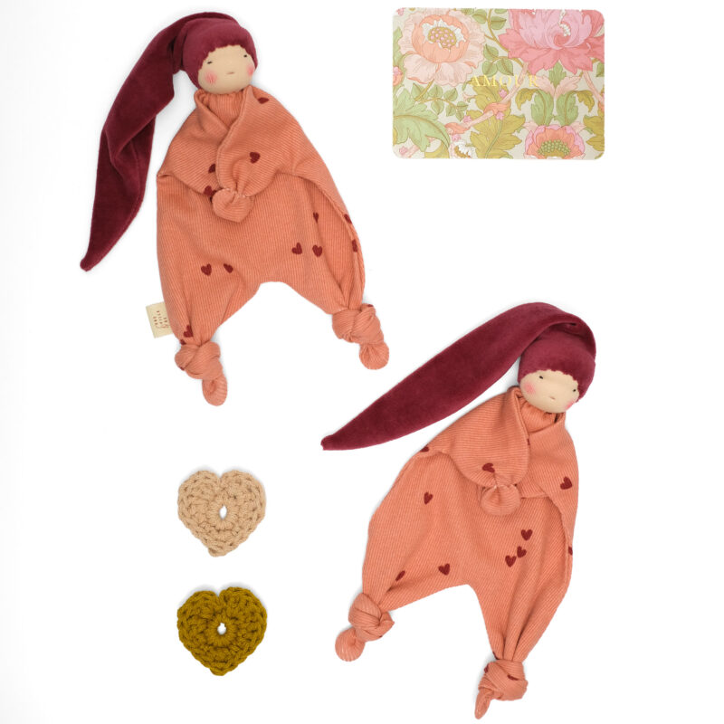 Doudou Waldorf Bloomy coeurs roses